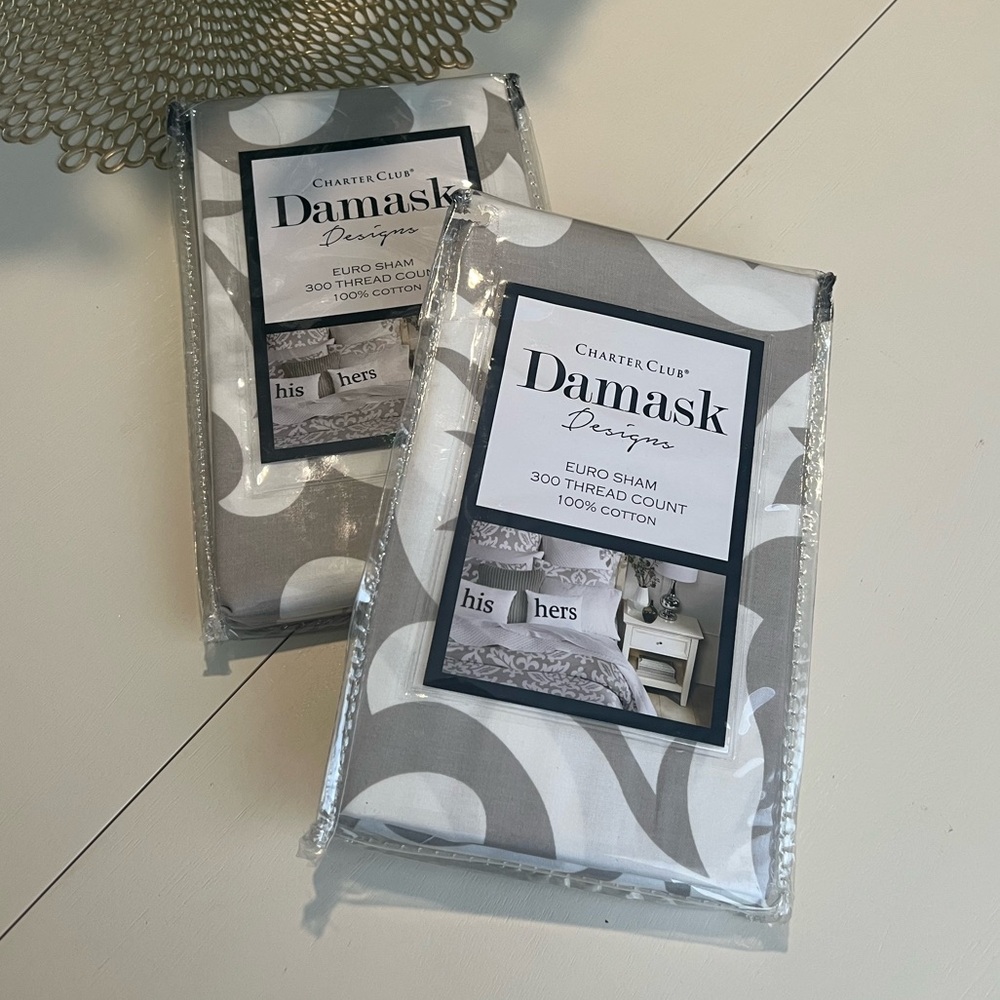 2 Euro Shams Smoke Print 300 Thread Count 100% cotton